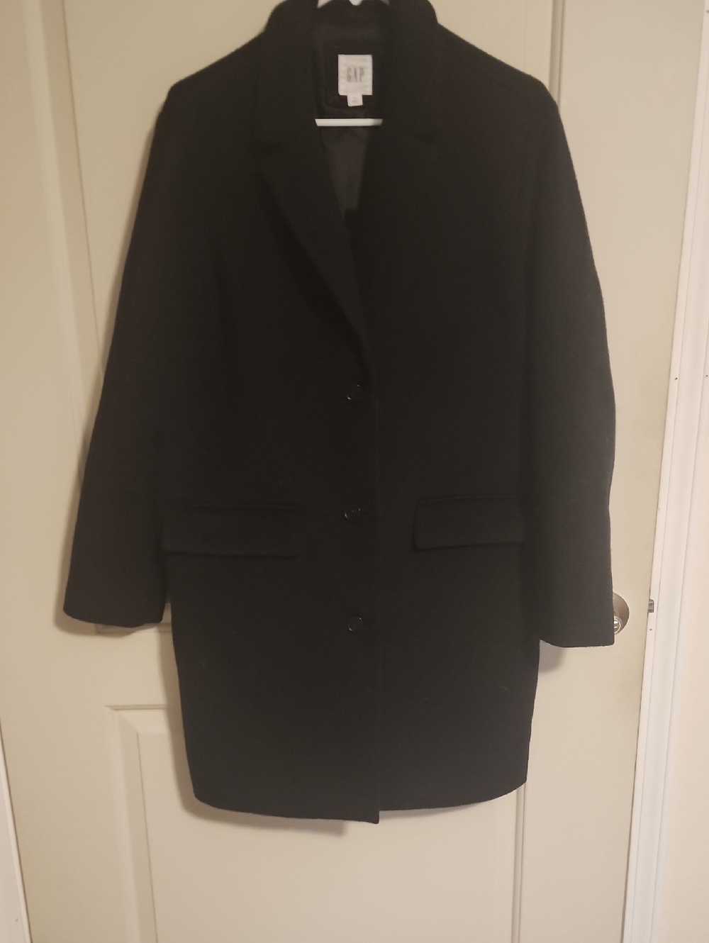 GAP Women's Black Single-Breasted Wool-Blend Pea Coat- Large